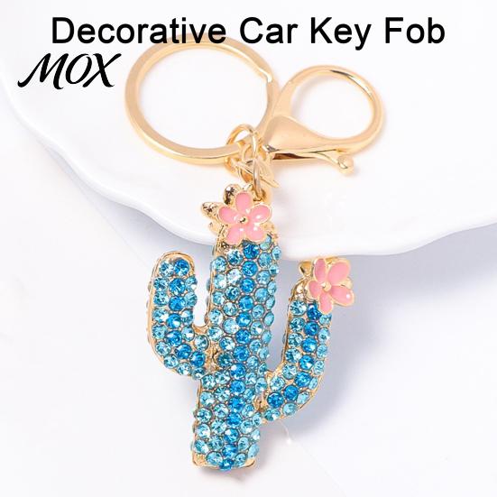 Golden Plated Key Holder Bling Rhinestone Cactus Keychain, Pink Flower Keyring Pendant Pendant, Handbags Backpacks Purse Charm Accessory Decoration