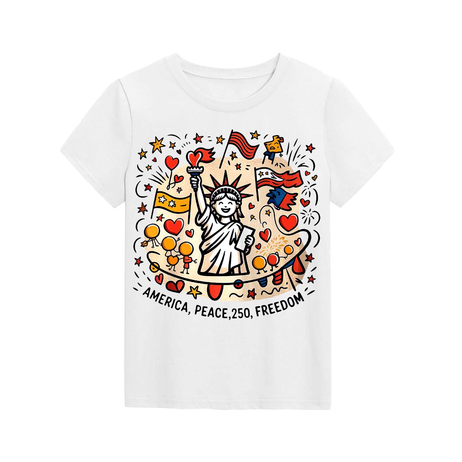 

Fashionable Round Neck Short Sleeve Work Clothes Printed Tops For KID Summer Tops 160 білий