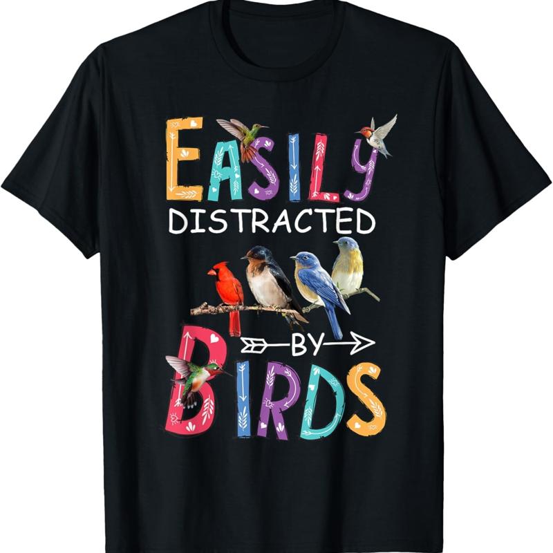 

Easily Distracted By Birds Funny Bird T Shirt - Men s Summer Cotton Graphic Tee S разноцветный