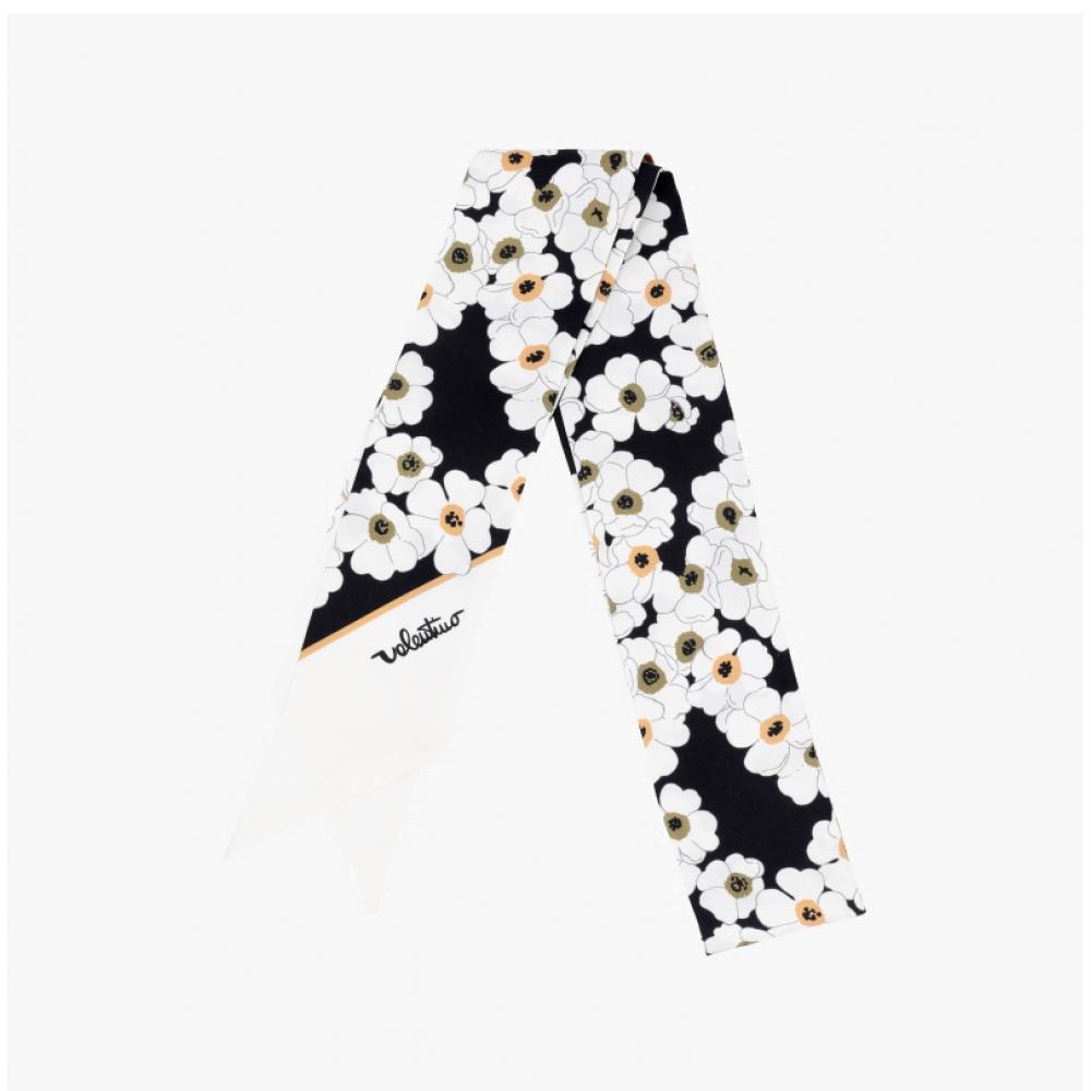Valentino Floral Skinny Twill Silk Scarf E6017 Mig Cft