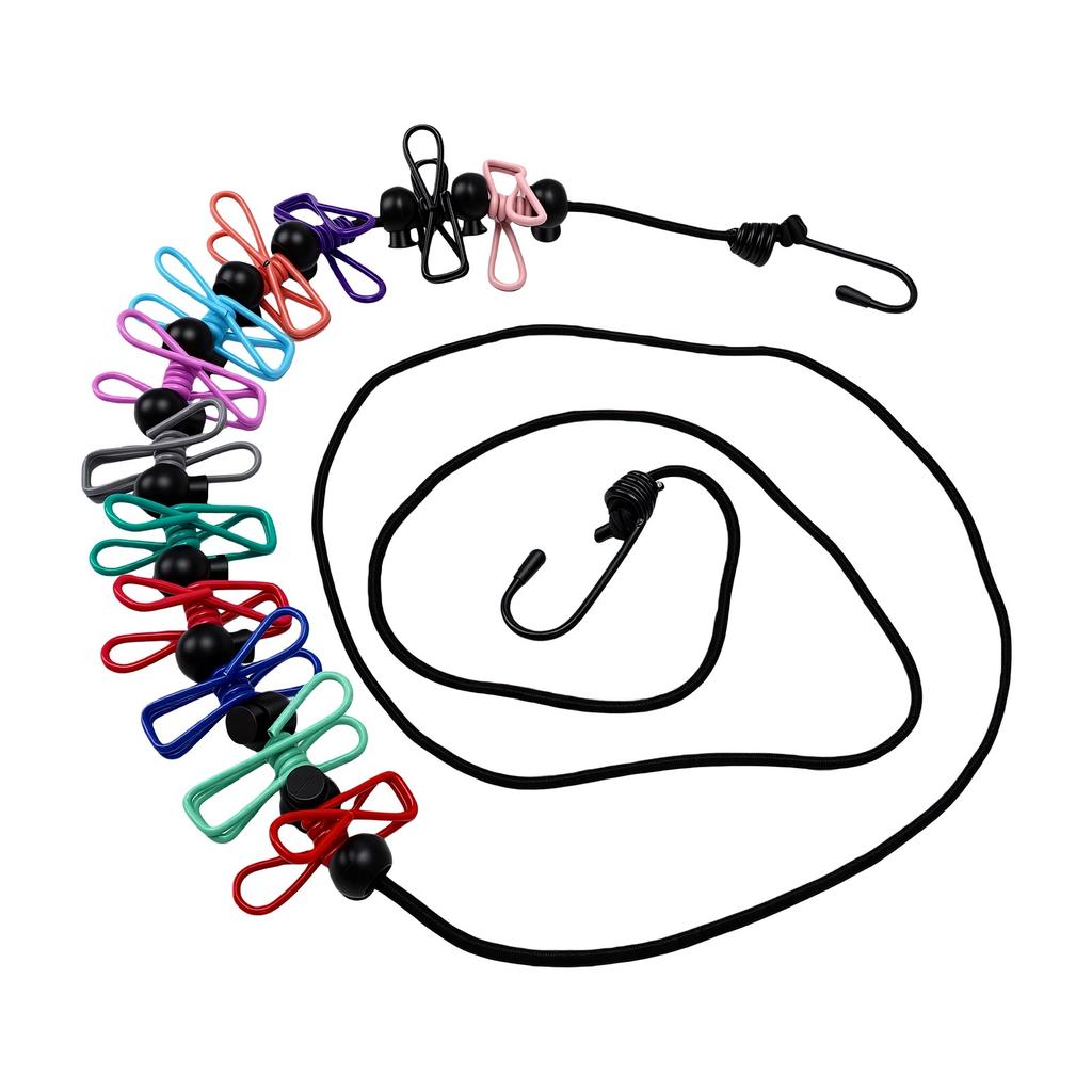 Retractable Portable Clothesline with 12 Colorful Clothespins for Indoor and Outdoor 1.8m Rope Clamp with Hat Head