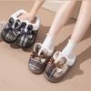 Fashion Women's Platform Cotton Slippers 2025 Autumn Winter New Fashion Bow Knot Lace Warm Home Shoes Non Slip Plush Thicken Slippers