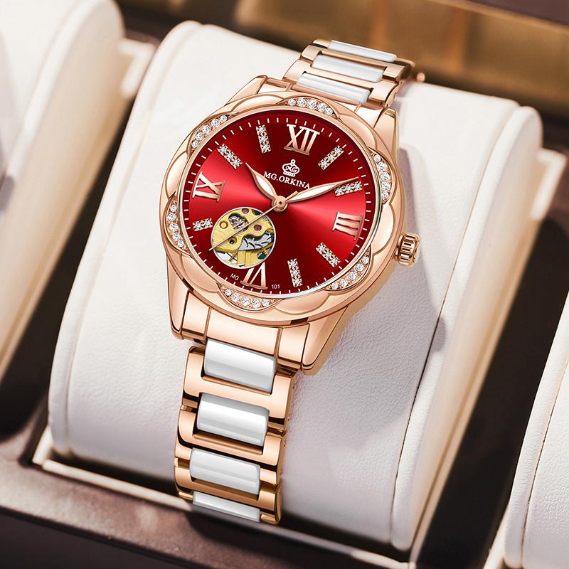 ORKINA New Women's Skeleton Automatic Mechanical Watch Luxury Brand Female Wrist Watch Wedding Gift