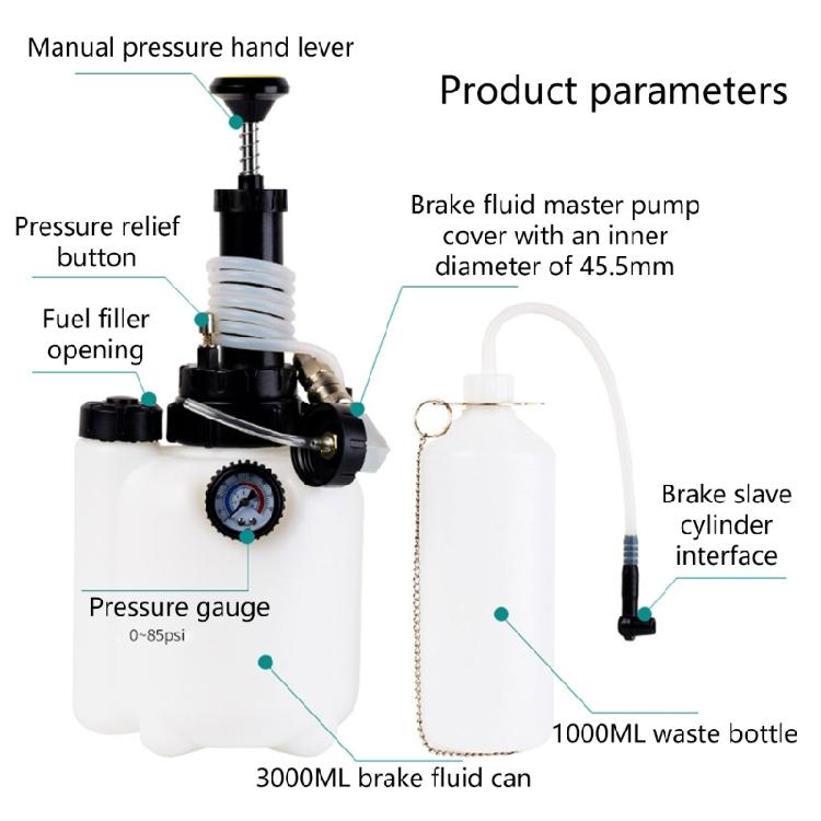Motorcycle Brake Bleeder 3L Capacity 4 Size Adapters Automatic Suction Tool Brake Oil Service for Garage Maintenance