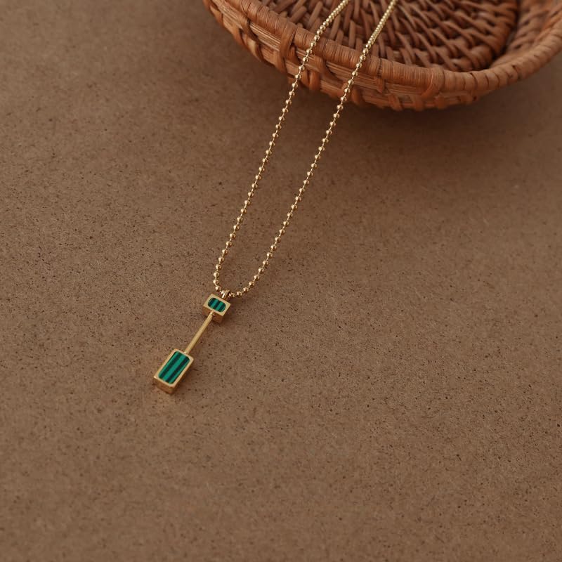 UELSTA Geometric Malachite Bar Pendant Necklace for Women - Sustainable, K18 Gold Plated Stainless Steel, Linear Design, Ethical Malachite,