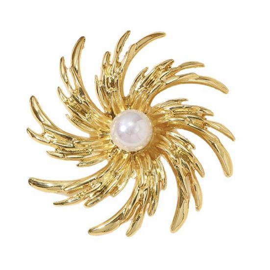 Zinc Alloy Brooch Pin Badge with Imitation Flower Shape Lapel Pearl Brooch Clothes