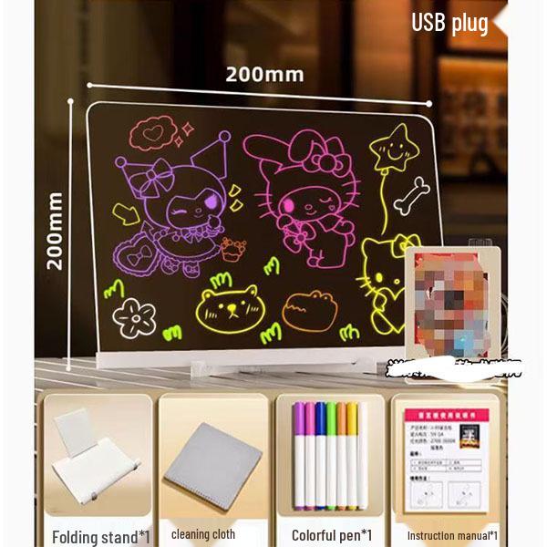 Glow-in-the-Dark Luminous Erasable Drawing Board for Kids - DIY Acrylic Learning Night Light