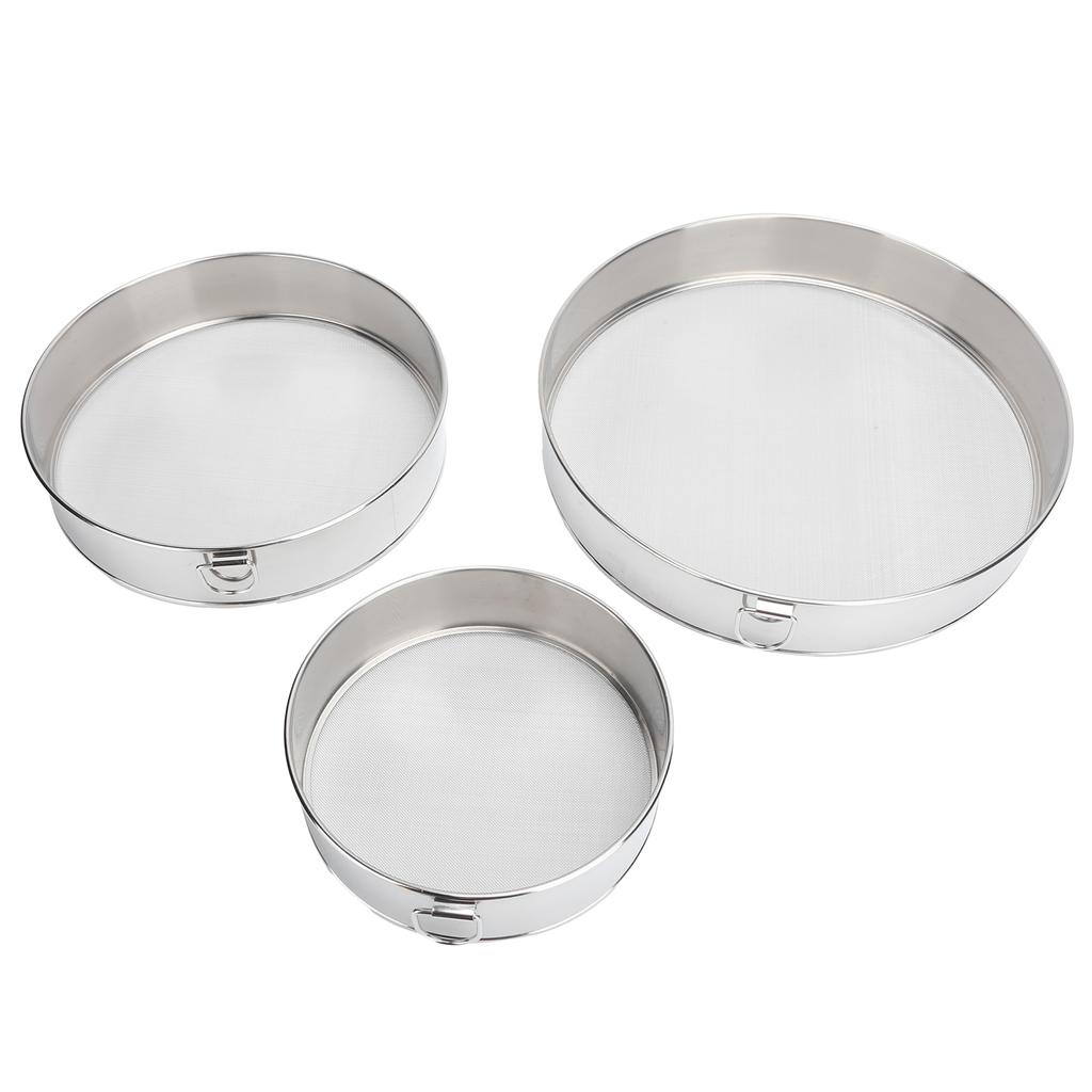 3Pcs Flour Sieve Set 304 Stainless Steel Round Flour Powder Filter Sifter Baking Utensil
