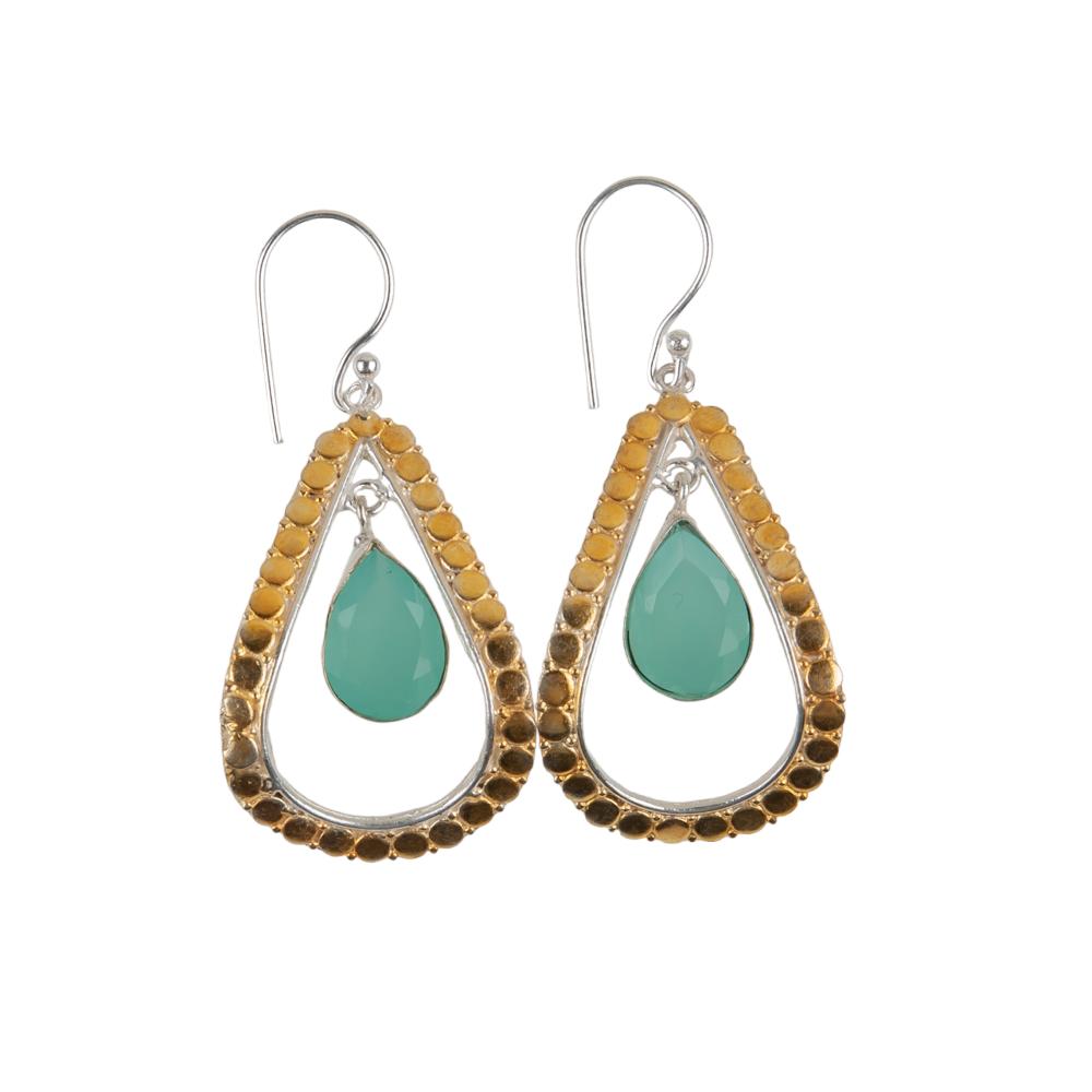 Aqua Chalcedony Gemstone 925 Sterling Silver Jewelry Handcrafted Earrings 2.27" EE-82-29