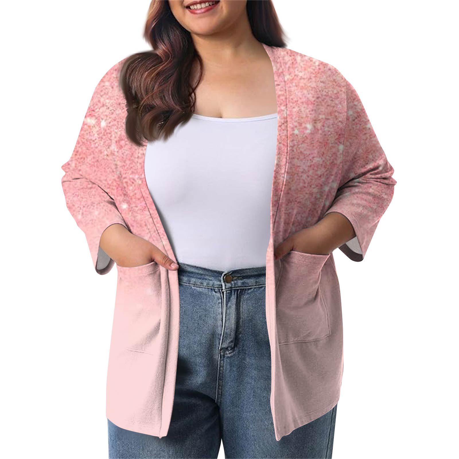 

Женский осенне-зимний модный повседневный однотонный кардиган-жакет длиной до середины бедра с рукавом 3/4 XXL