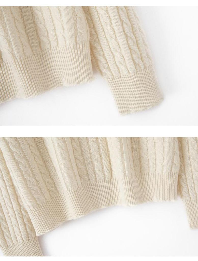 Women's Cashmere Cable Knit Sweater – Round Neck Pullover for Autumn/Winter, Simple and Versatile.
