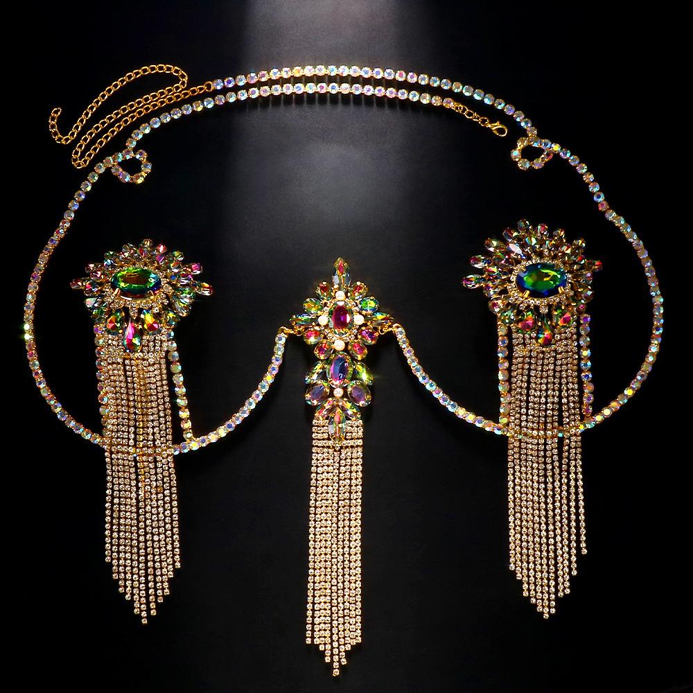 Strassfransen Körperkette Taillenkette Nachtclub Bikini BH Damen Körperkette