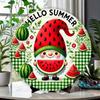 Summer Gnome Watermelon Wall Decor Rustic Metal Art Kitchen Garden Plaque