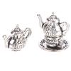 3Pcs 1:12 Dollhouse Miniture Teapot Cup Plate Toy Metal Tea Set Accessories