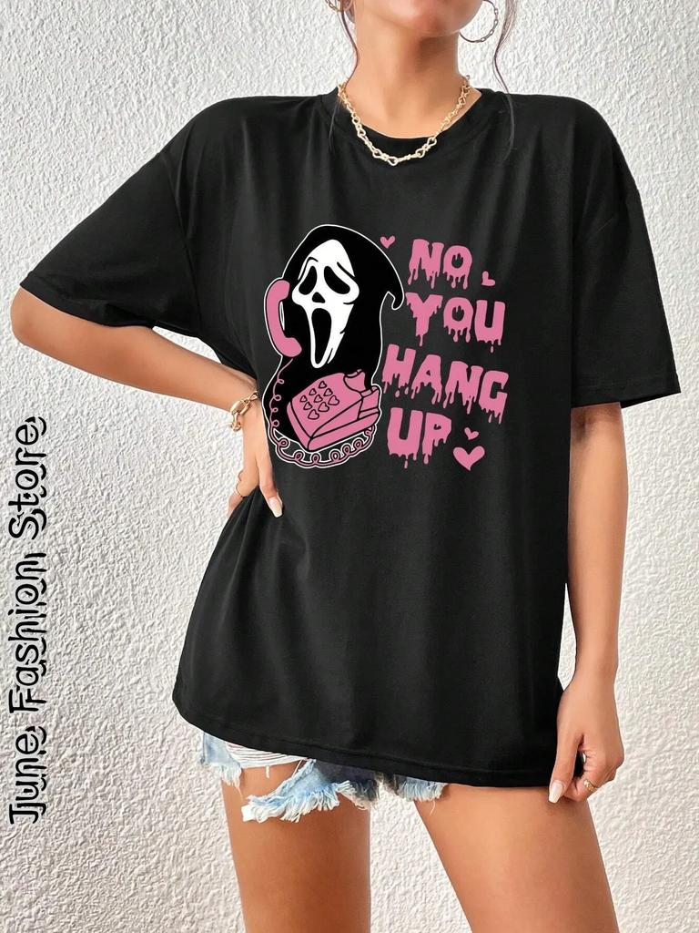 Summer Women Cute Cartoon Ghost TShirt Fashion Letter Short Sleeve Clothing FeUnisex Lovely Tops Tees Casual Streetwear