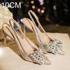 2025 Nye Krystall Bryllupssko Tynn Hæl Spiss Tå Høst Brudesko Rhin-Diamant Brudepike Høye Hæler Sandaler