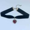 Vintage Red Velvet Heart Pendant Necklace For Women With Gothic Style And Irregular Chain