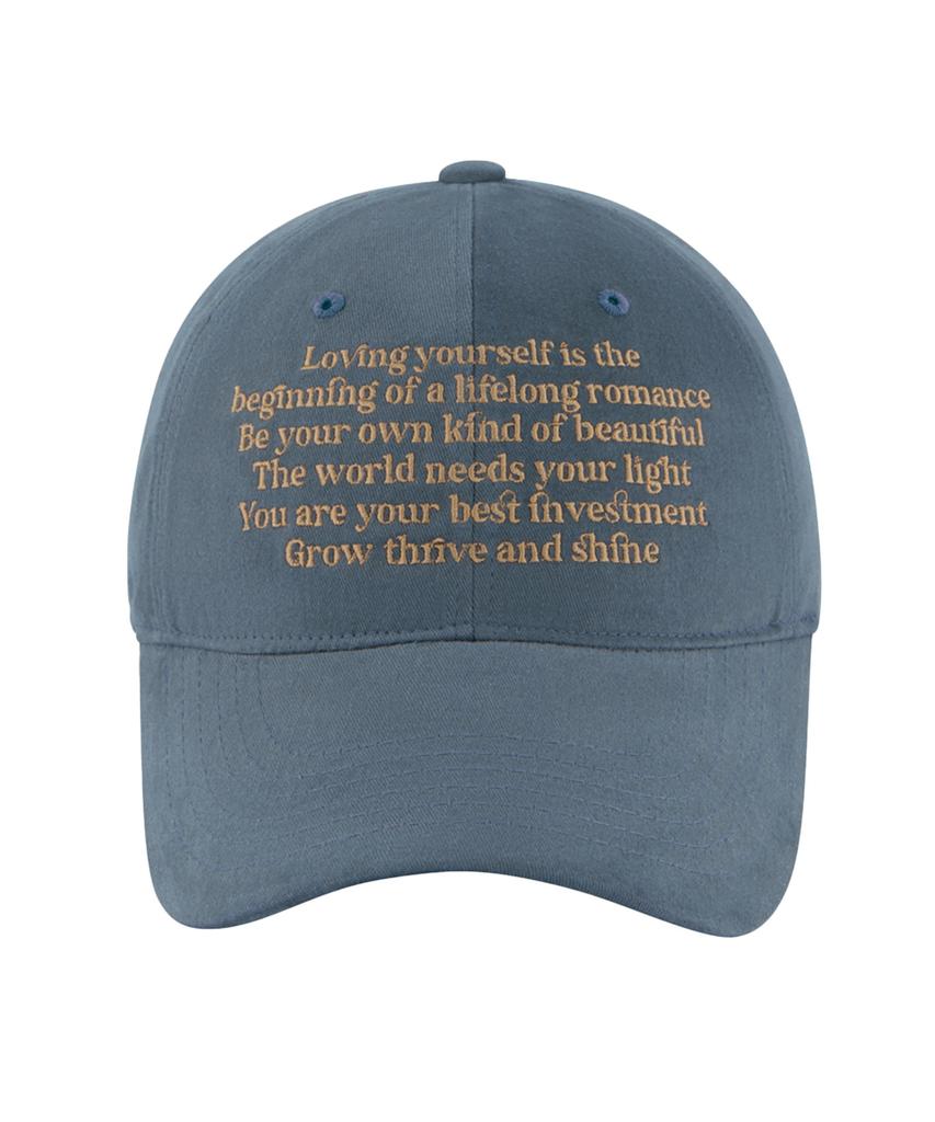 Hebeles Text Block Peach Wash Ball Cap - Blue Grey