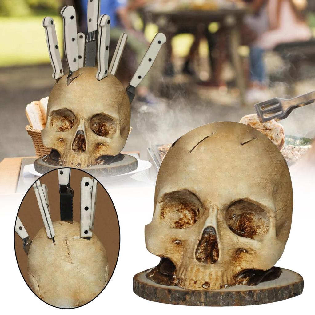 Skull Skeleton Knives Stand Scary Party Storage Rack Decor Horror Head Organizers Rack Kitchen Knives Holder Kitchen Accessories