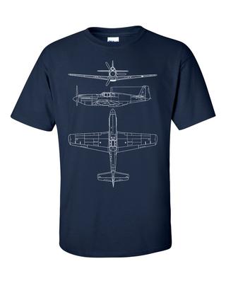P51 Mustang Desen Tehnic Plan de Lucru Avion de Vânătoare USAF Al Doilea Război Mondial Tricou