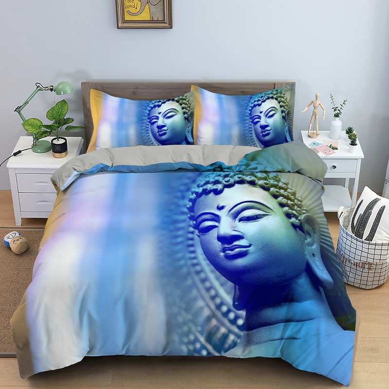 Buddha Påslakanset Mikrofiber Buddha Staty Exotiskt Etniskt Bohemiskt Sängklädesset För Buddhistiska Hängivna Dubbel Queen King Size
