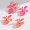 Fashion Elegant Matte Colorful Flower Stud Earrings for Women Vintage Floral Earring Statement Jewelry Accessories Vacation Gift