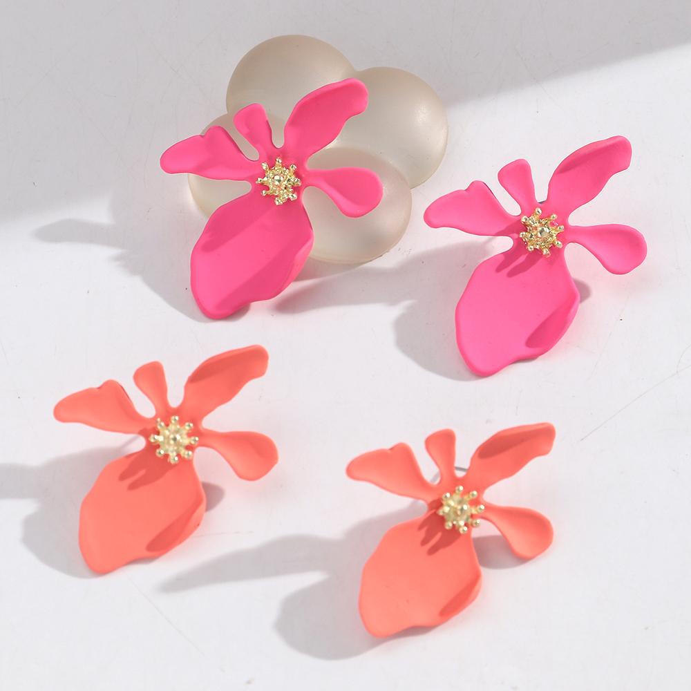 Fashion Elegant Matte Colorful Flower Stud Earrings for Women Vintage Floral Earring Statement Jewelry Accessories Vacation Gift