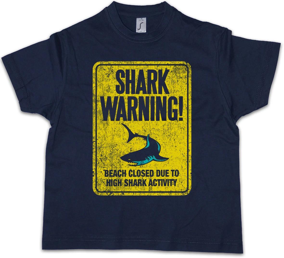 SHARK WARNING SIGN II Kids Boys T-Shirt Surfer Surfing Diver Taucher Tiger White 140