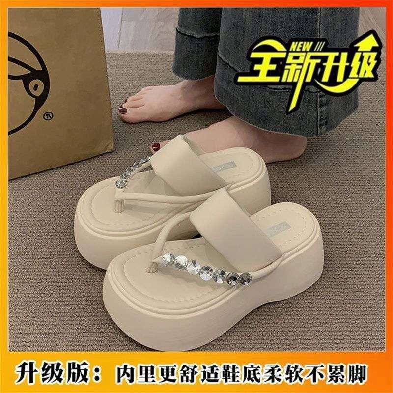 Korean fairy style elegant solid color muffin bottom slippers 2025 new Korean version fashion pearl toe slippers