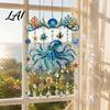 Balcony Hanging Decor Ocean-Themed Wind Chime Decoration Animal Sun Catcher with Faux Crystal Drops Tropical Fish Garden Decoration Stained