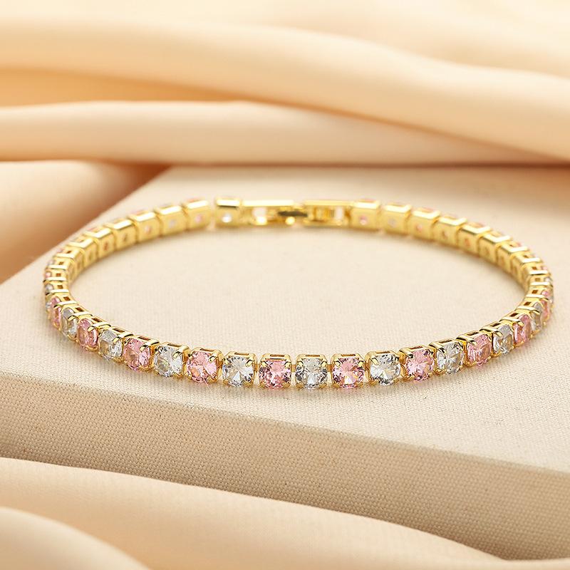 

Fashion 4mm zircon bracelet, pink and white