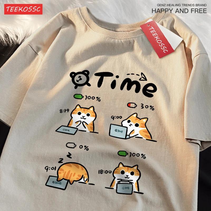 This summer Womens cartoon print loose shortsleeve Tshirt features a soft design with a round neckline