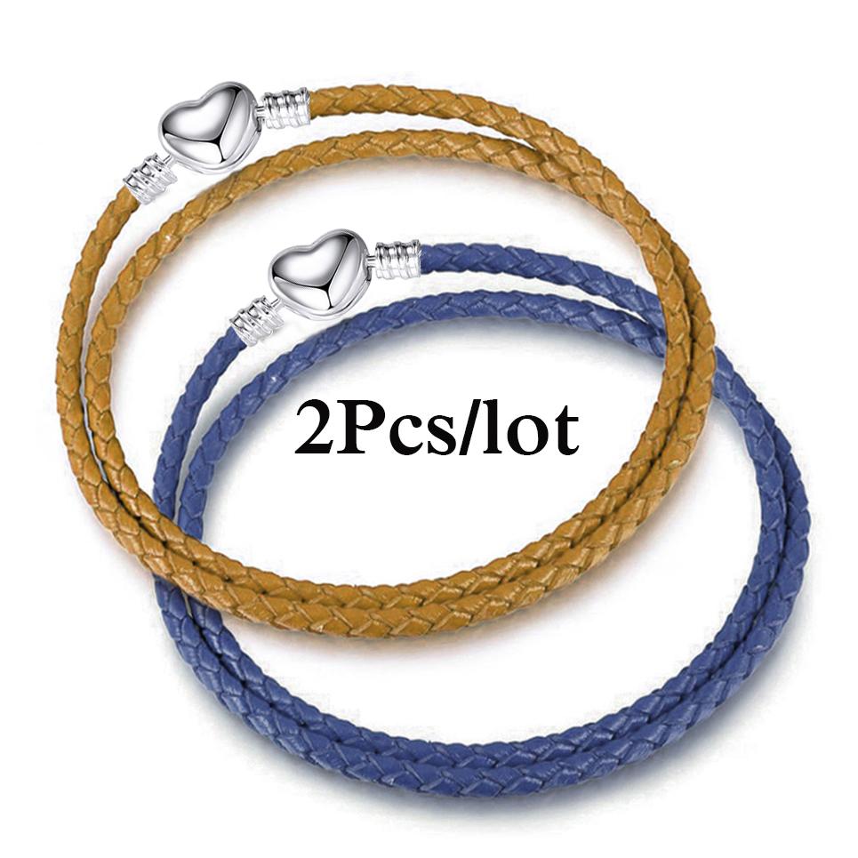 2Pcs/Lot Vintage Jewelry Leather Chain Bracelets Fit DIY Handmade Beads Charms Bracelet Couples Pulsera Jewelry For Women Men