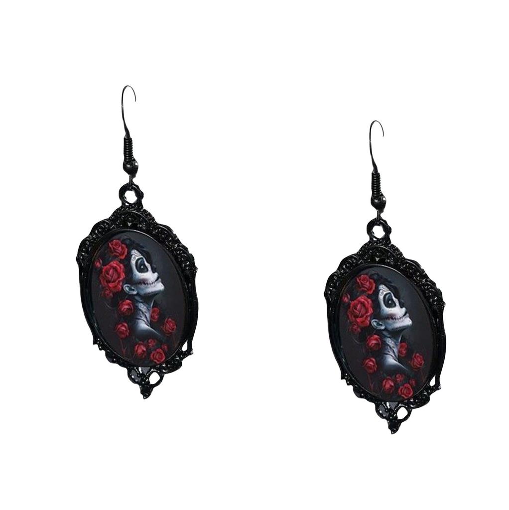 Kolczyki w stylu gotyckim, Kolczyki z różami, Eleganckie dodatki, Wisiorki na uszy, 1 para czarnych wisiorków z różami, Gotyckie kolczyki ze stopu