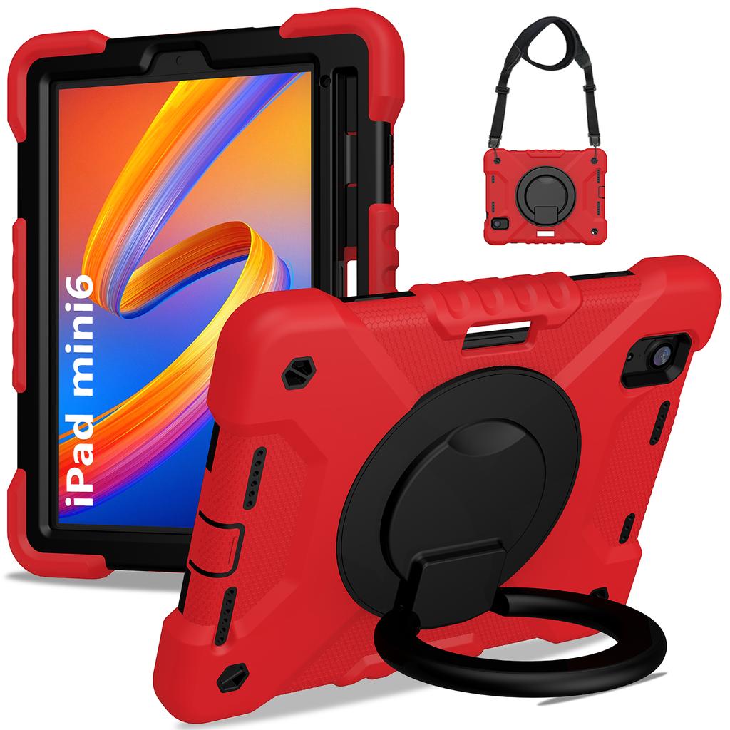 Hybrid Stand Case Universal for IPad Mini 7 2024 A17 Pro Mini 6 2021 8.3 Inch Cover with 360 Rotating Handle Grip Shoulder Strap