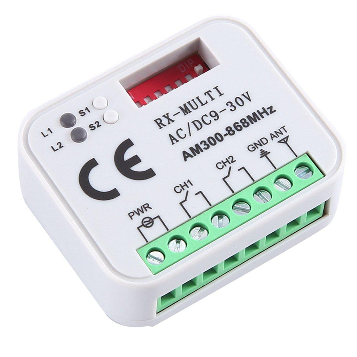 

Universal Frequency 300-868MHz Receiver 2CH 12V 24V Relay Module Garage Door Remote Control 433.92MHz 868MHz China Mainland