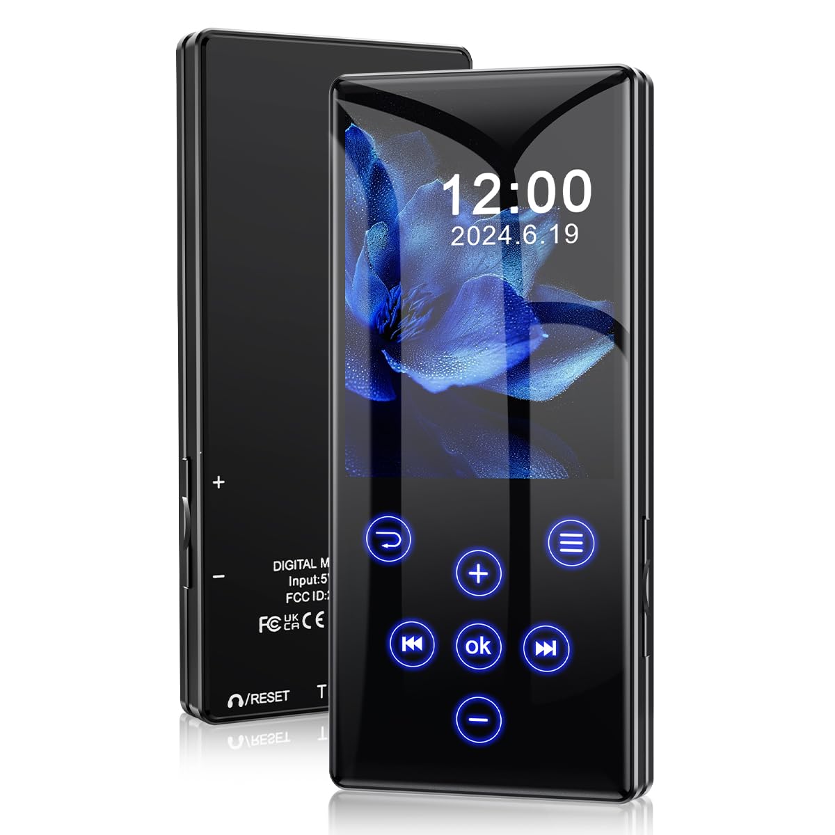 

MP3-плеєр Olycism з Bluetooth 5.0, розширюваний до 64 ГБ128 ГБ, 2,4-дюймовий великий екран, сенсорні кнопки з підсвічуванням, якість звуку HIFI, вбудований динамік,