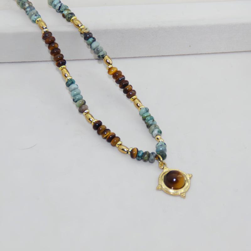 Tiger Eye & Titanium Steel Clavicle Necklace: Fashionable, Unique Design with Natural Stone Beads for Women