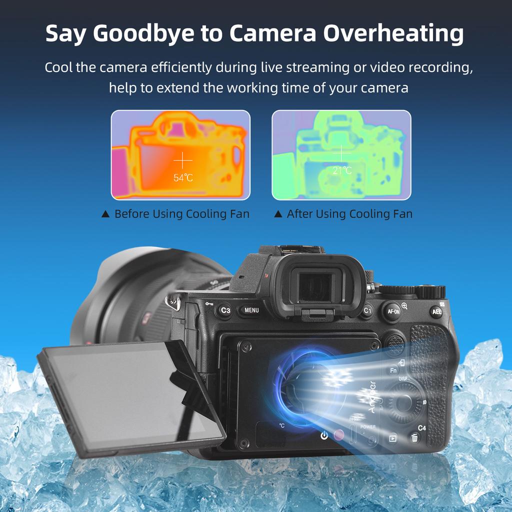 Andoer FS-04A Wentylator chłodzący kamerę Zewnętrzny układ chłodzenia z regulacją temperatury Wyświetlacz OLED 4szt