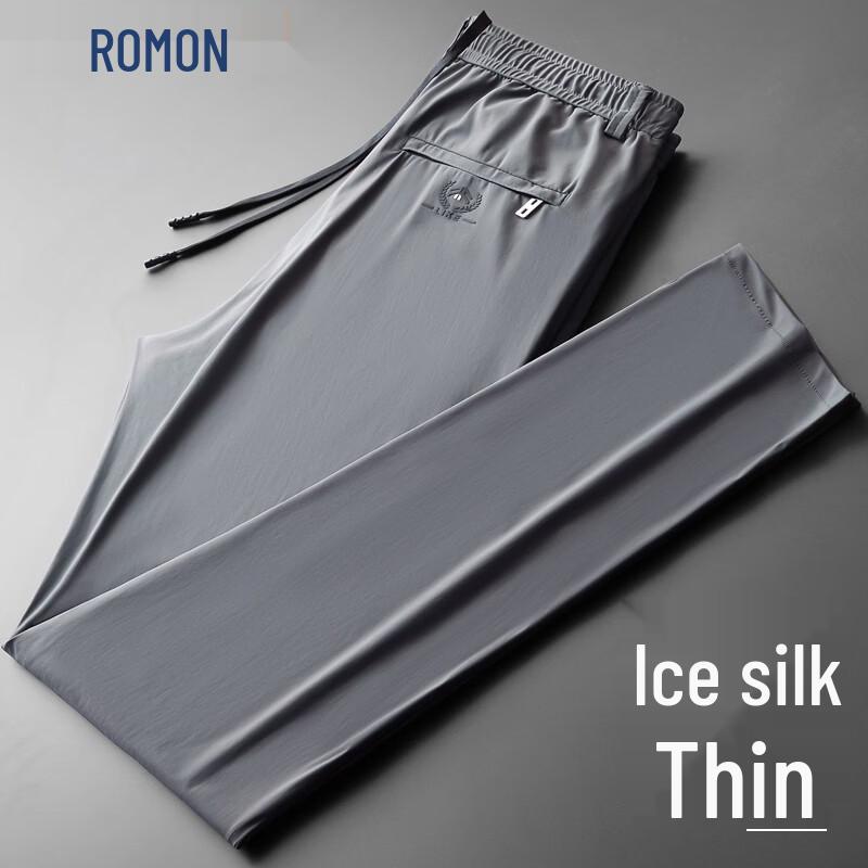 ROMON Men's Summer Ice Silk Casual Straight Long Pants