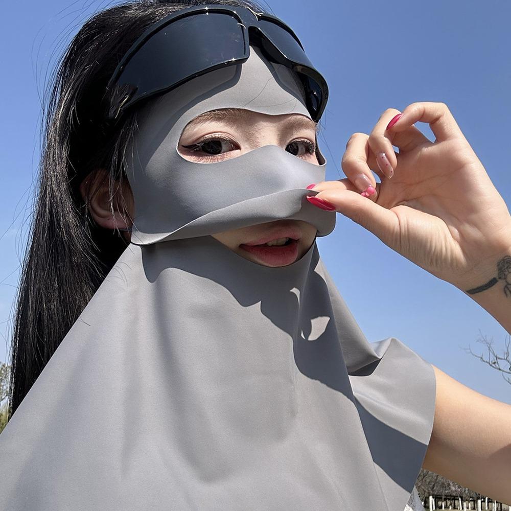 UPF 50+ Full-Face Sunscreen Veil Summer Neck Wrap Cover Sunshade Ice Silk Face Cover  Unisex