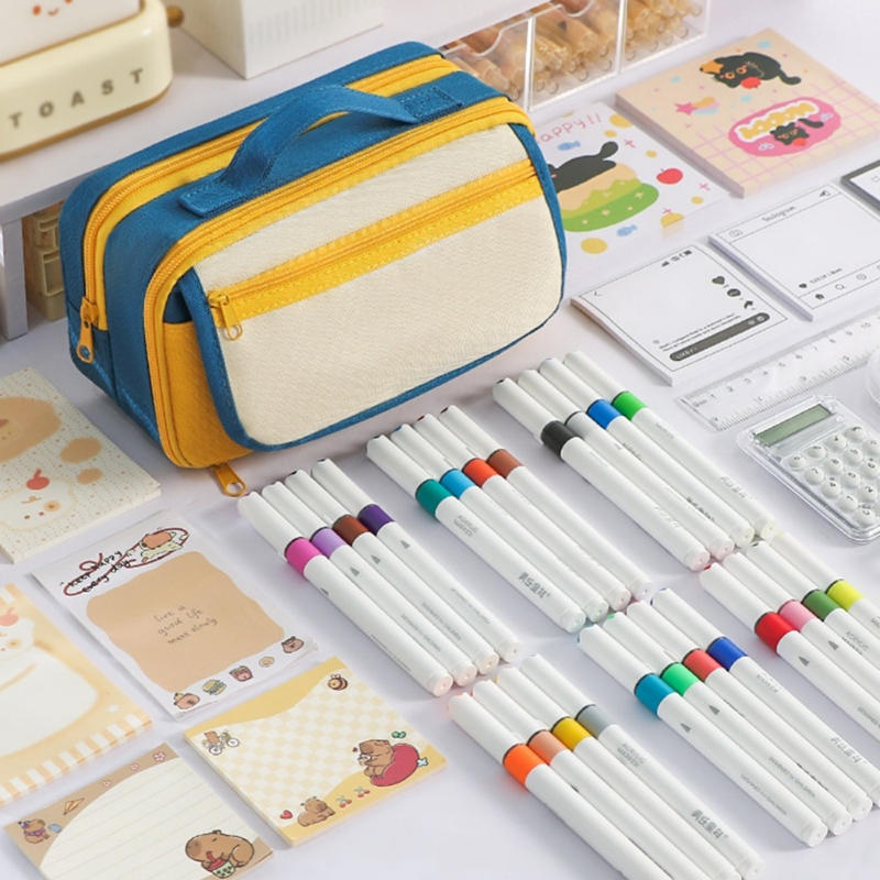 Large Capacity Pencil Case Universal Simple Multi-layer Stationery Bag Flip Cover Handheld Storage Pencil Bags