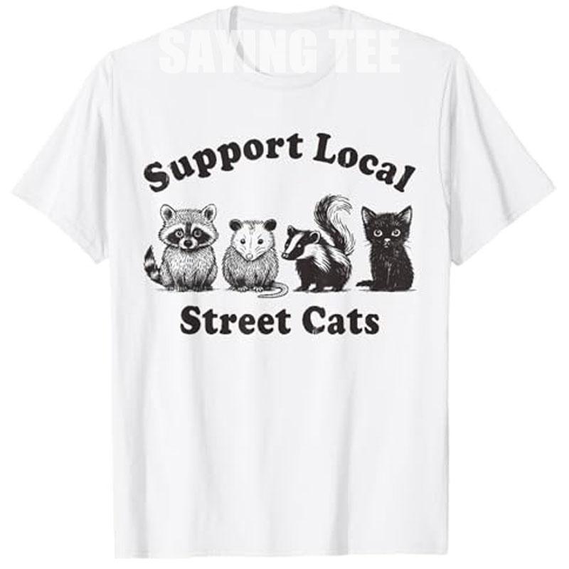 Support Local Street Cats Team Trash Opossum Raccoon Rat T-Shirt Funny Animal Garbage Gang Graphic Outfit Y2k Top Streetwear Tee S разноцветный