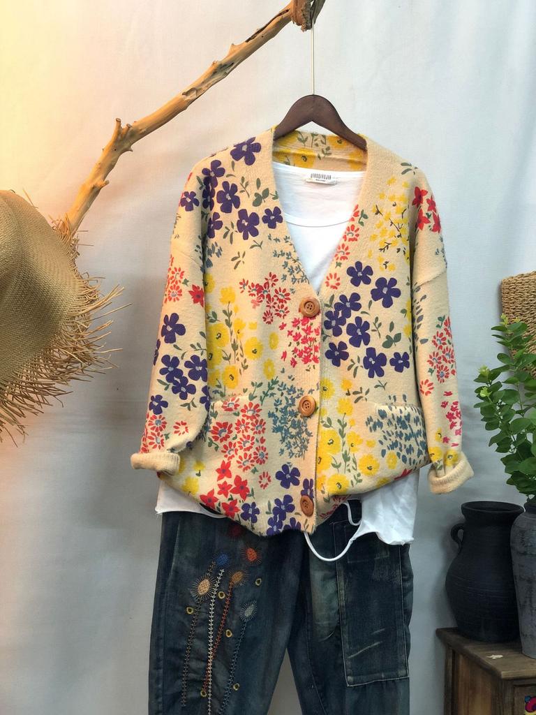 Factory new autumn and winter cute printed imitation mink velvet jacket women's Korean version loose lazy sweater