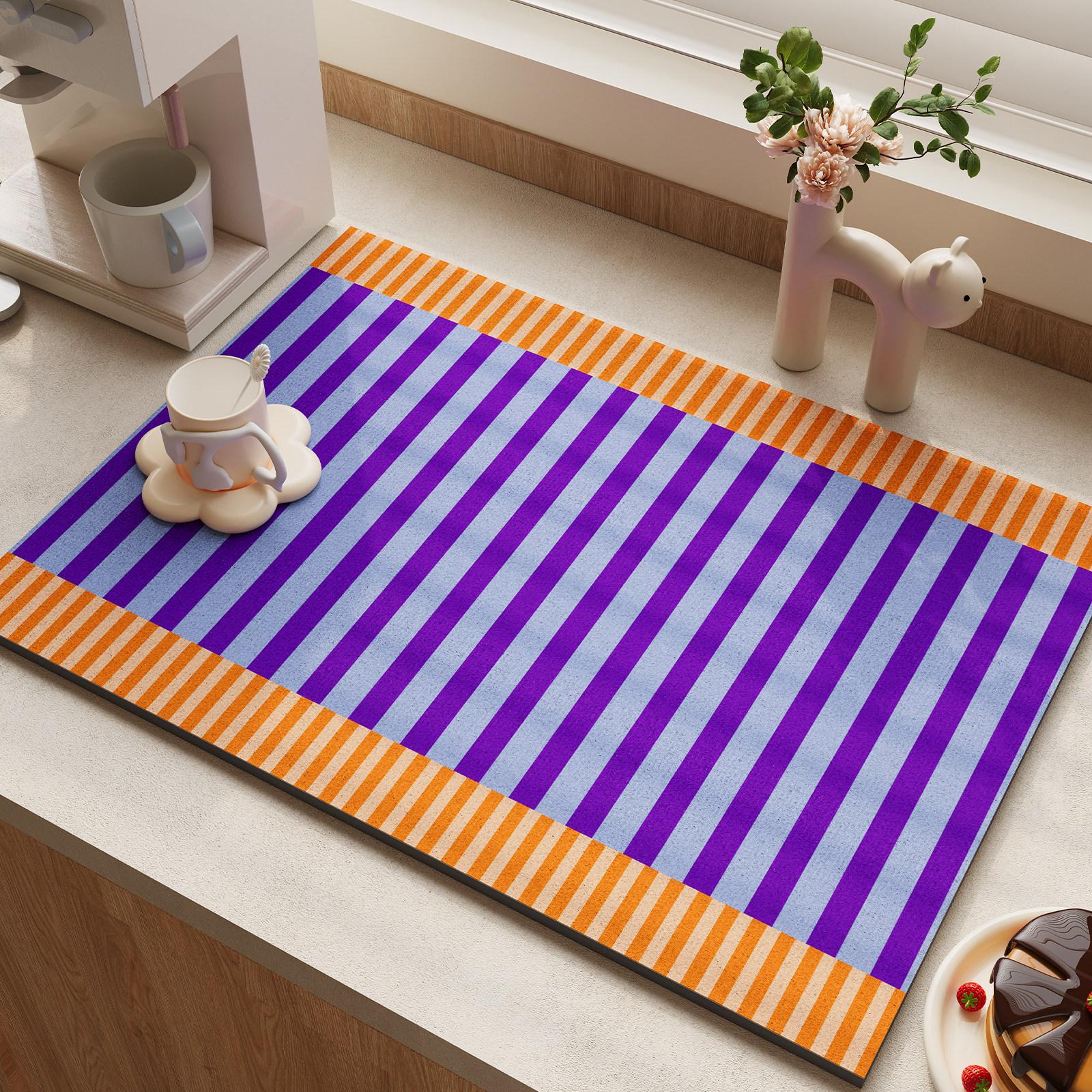 Dopamine Gestreept Diatomeeën Aardewerk Afdruiprek Mat Super Absorberend Keukenblad Afvoermat Antislip Koffiebar Placemat Tapijt 40x60 cm