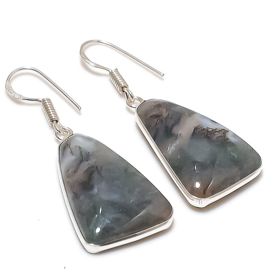 Natural Moss Agate Gemstone 925 Sterling Silver Jewelry Earring 1.77  AE-12441