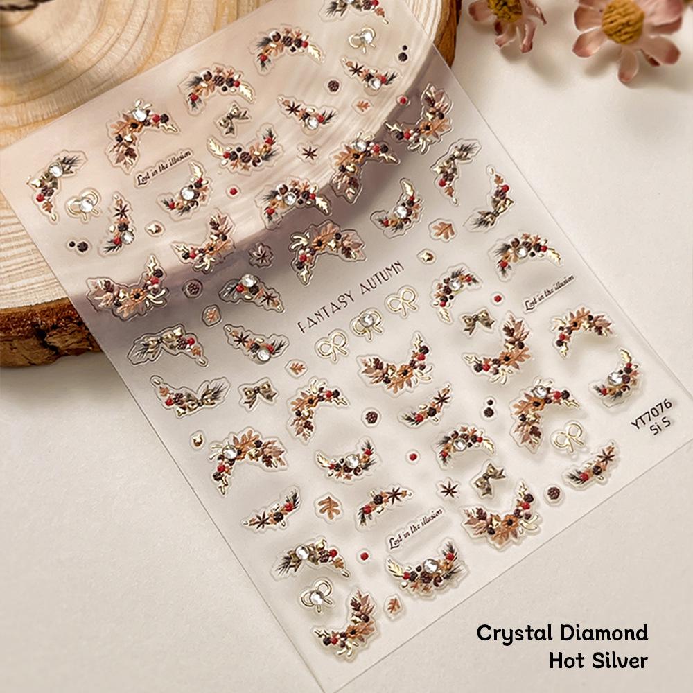 Pinecone Lace Nail Art Stickers: Retro Autumn/Winter French Floral Embroidery Adhesive