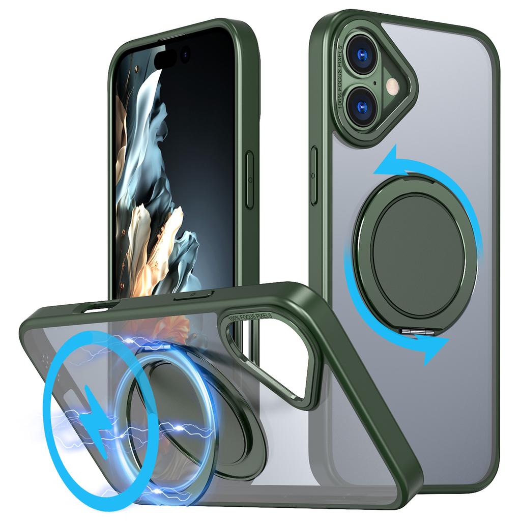 For iPhone 16 Phone Case Ring Kickstand Back Cover Compatible with MagSafe
