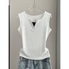 Womens Solid Color Fake Two Piece Button Sleeveless Tank Top