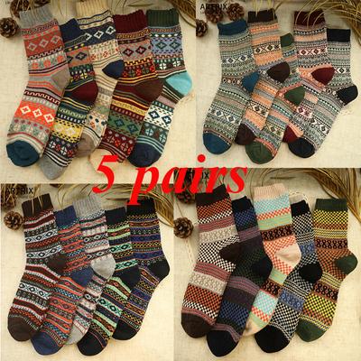 5 Pairs of Autumn Winter Harajuku High Quality Men's Socks Vintage Thickened Warm Fashion  Wool Blended Casual Socks